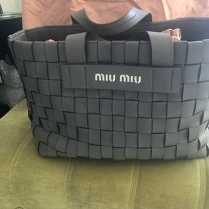 Miu Miu Convertible Shopper Tote Bag Woven Leather Medium Gray